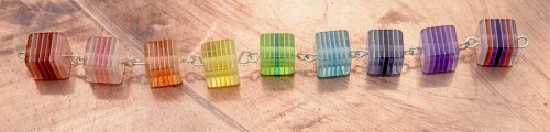 Nancy Chase's Rainbow Squared Bead Link Bracelet and Matching Earrings - , Contemporary Wire Jewelry, Loops, Wire Loop, Wrapped Wire Loop,   Rainbow Squared Bead Link Bracelet and Matching Earrings